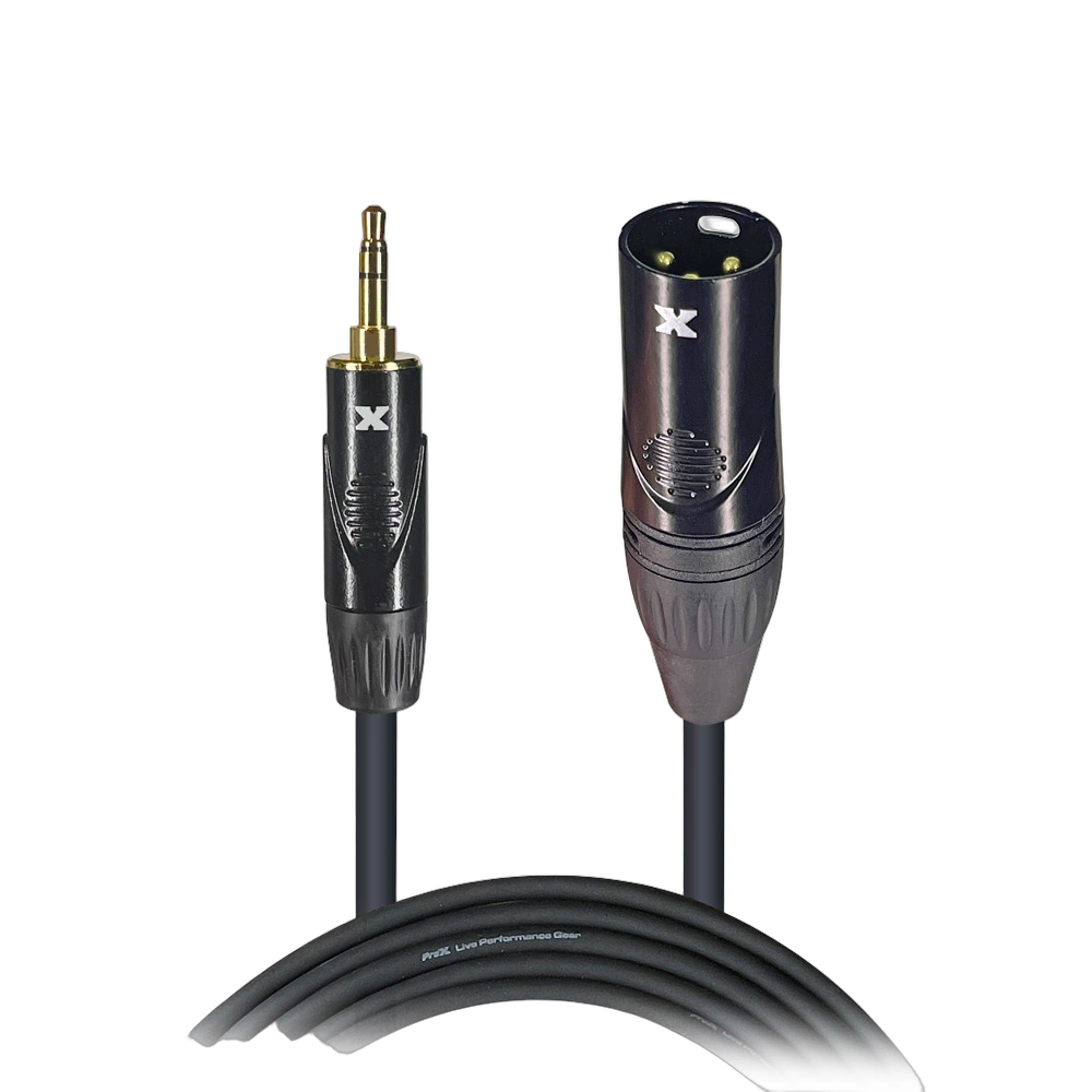 ProX 25 ft 3.5mm TRS to XLR-M Audio Cable ProX 25 foot 3.5mm TRS to XLR-M audio cable coiled on white background