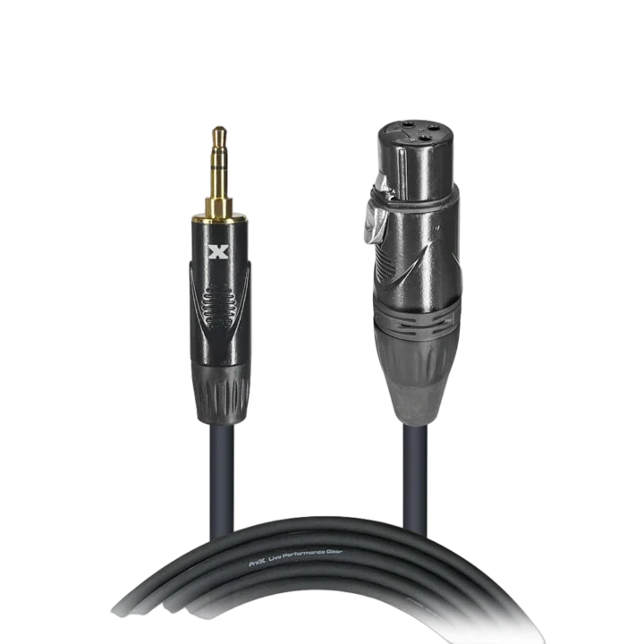 ProX 5 foot 3.5mm TRS to XLR-F audio cable with connectors visible