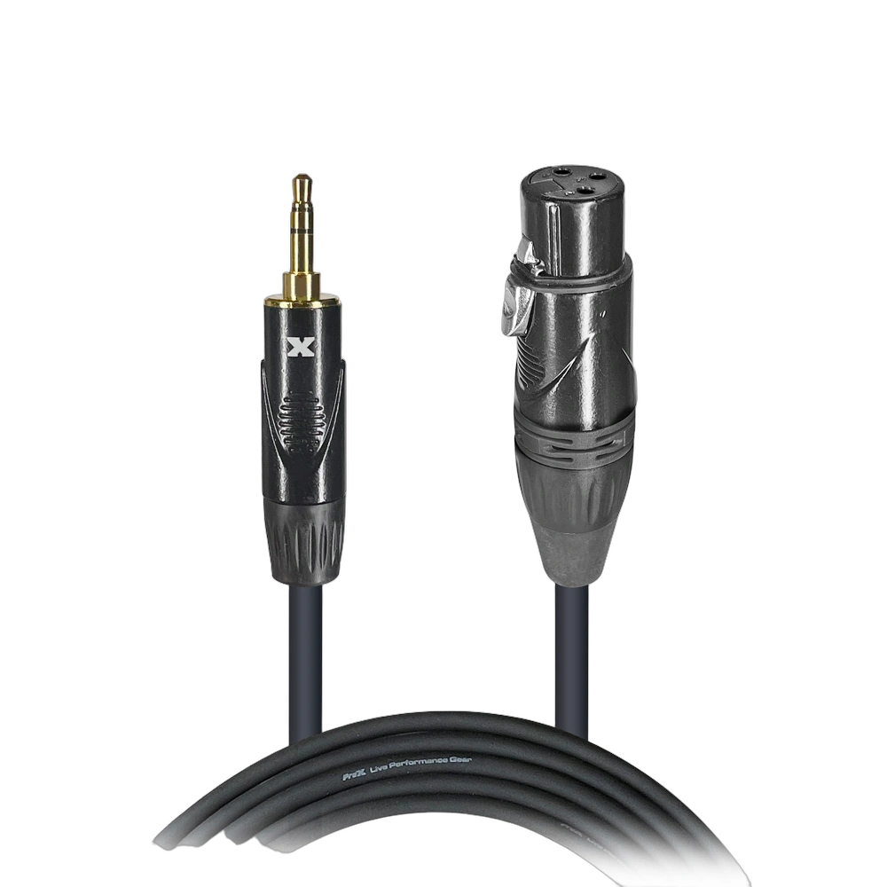 ProX 5ft 3.5mm TRS to XLR-F Audio Cable Front ProX 5 foot 3.5mm TRS to XLR-F audio cable with connectors visible