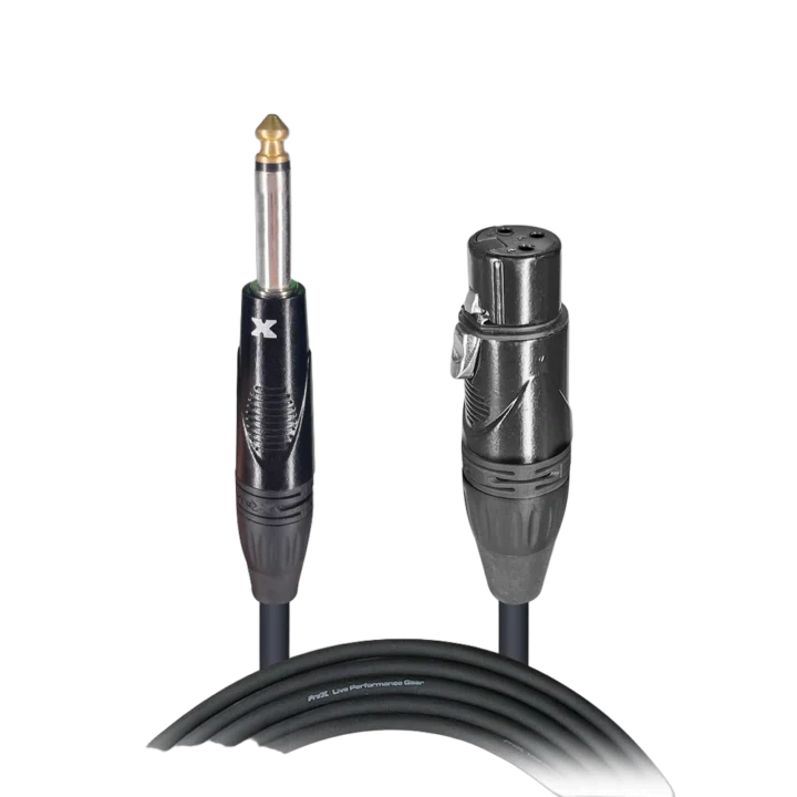 ProX 25 foot audio cable with 1/4 inch TS connector and XLR-F connector, unbalanced configuration