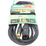ProX 10 foot audio cable with RCA and XLR-M connectors, professional grade shielded cable