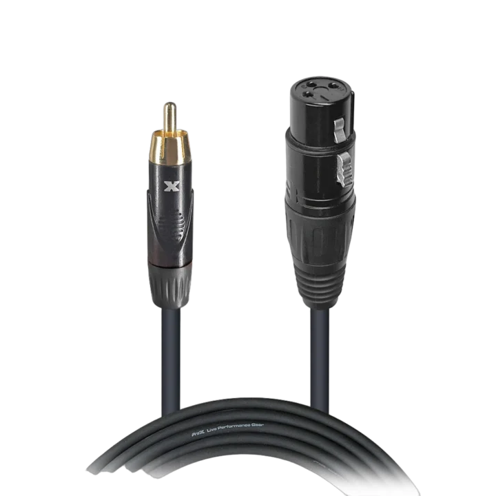 ProX 25 foot audio cable with RCA male to XLR female connectors, professional grade