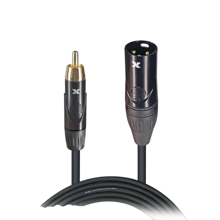 ProX 50 foot audio cable with RCA and XLR-M connectors, professional grade interconnect cable