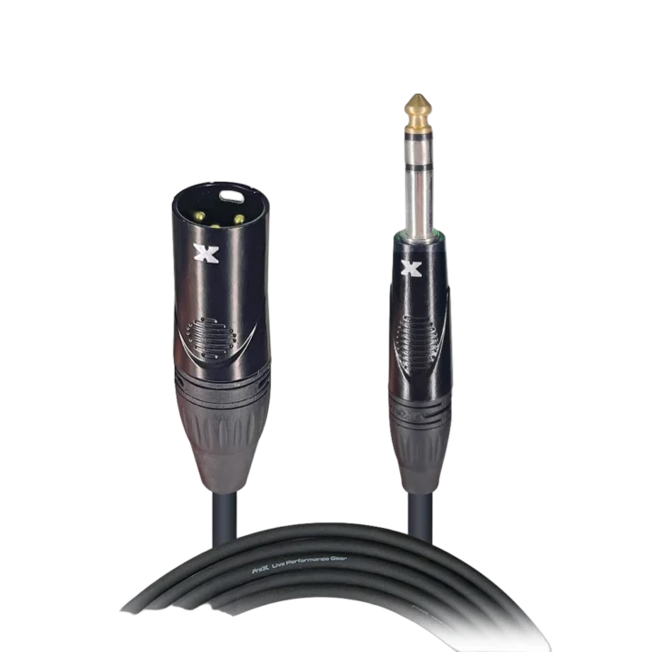 ProX 25 foot balanced audio cable with 1/4 inch TRS to XLR-M connectors, professional studio grade