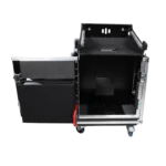 ProX flight case hydraulic lifting mechanism close-up detail showing professional-grade lift system