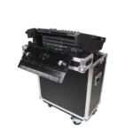 ProX Behringer Wing Compact flight case rear panel with hydraulic lifting mechanism and wheel base