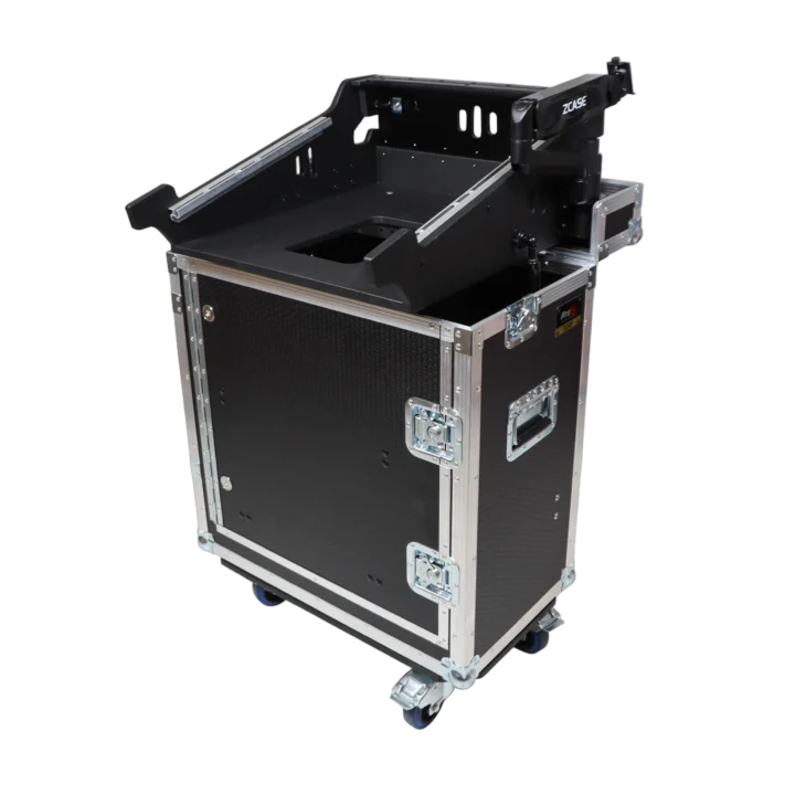 ProX Behringer Wing Compact flip-ready flight case with hydraulic lifting mechanism and wheels, side profile