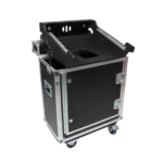 ProX Behringer Wing Compact flight case showing hydraulic lifting mechanism and wheel base system