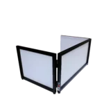 ProX 6 foot foldable tabletop DJ facade with black frame, four panels, and dimensional measurements