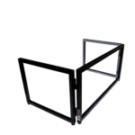 ProX 6 foot foldable tabletop DJ facade with black frame, four panels, and dimensional measurements diagram