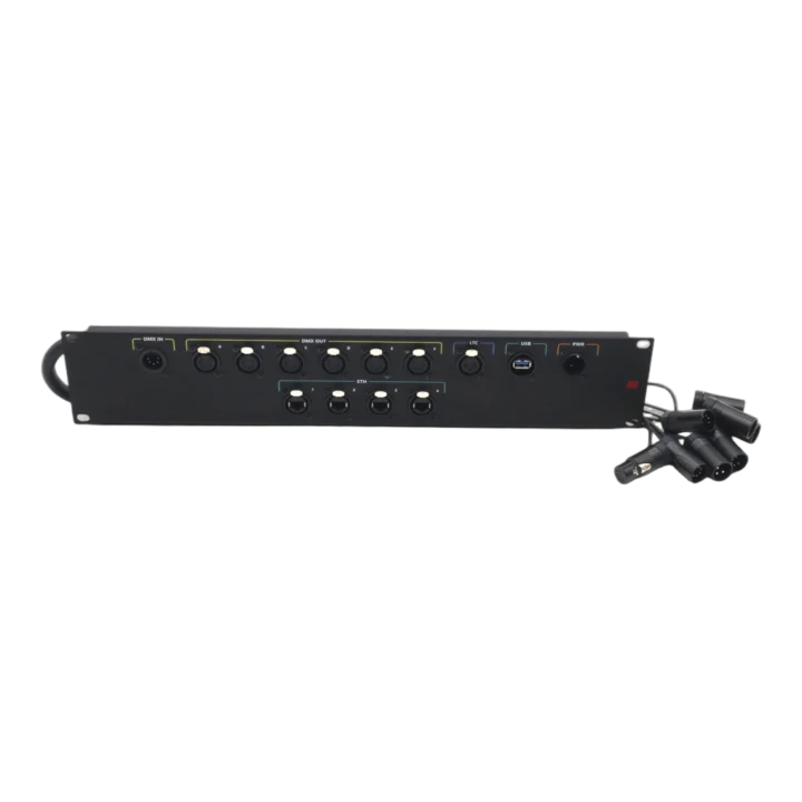 ProX Connection System Light 2U rack mount panel with power, LTC, DMX, Ethernet, and USB connectors