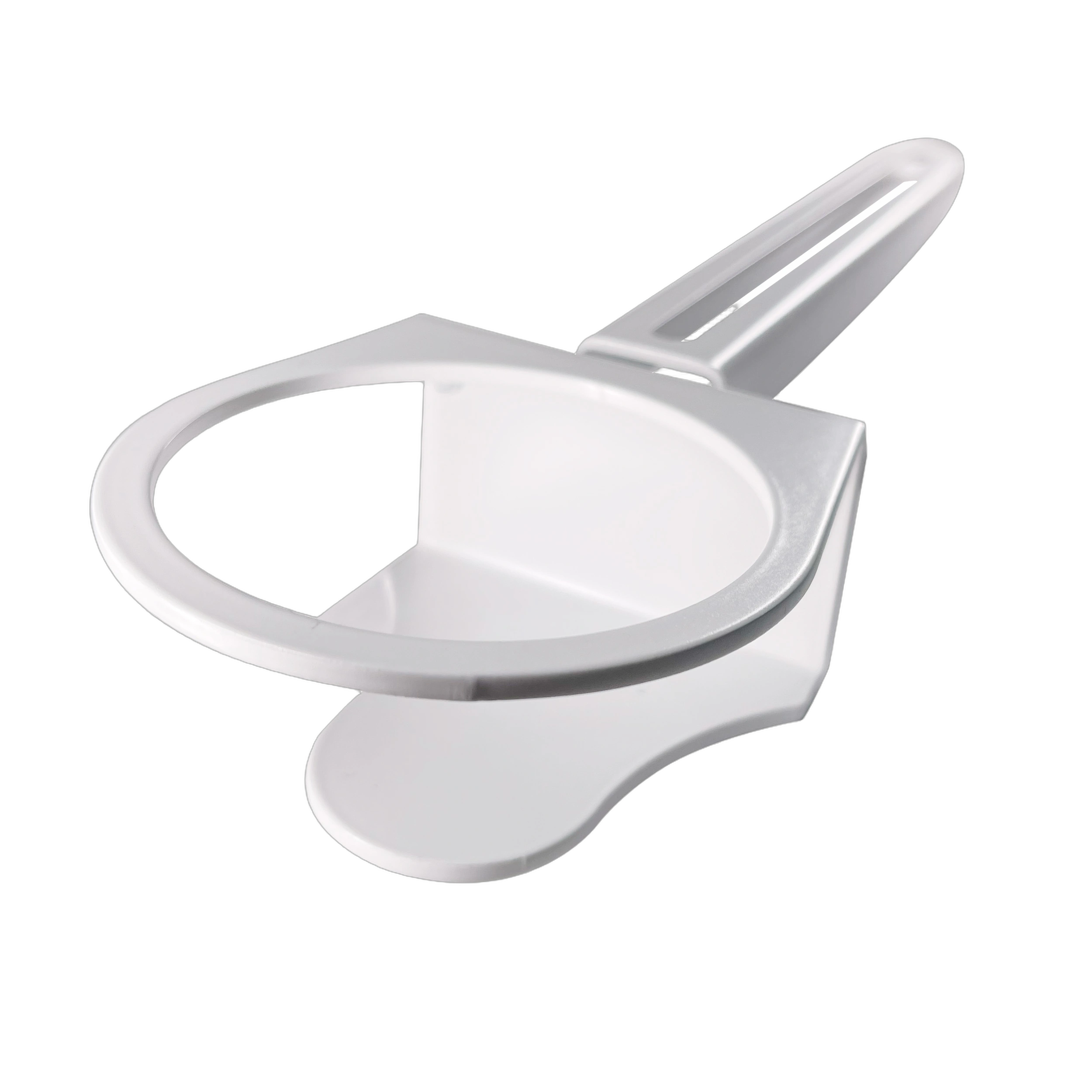 ProX WHITE Drinking Cup Mounting Stand B3 DJ Table ProX white drinking cup holder mounted on B3 DJ workstation table with secure clamp attachment