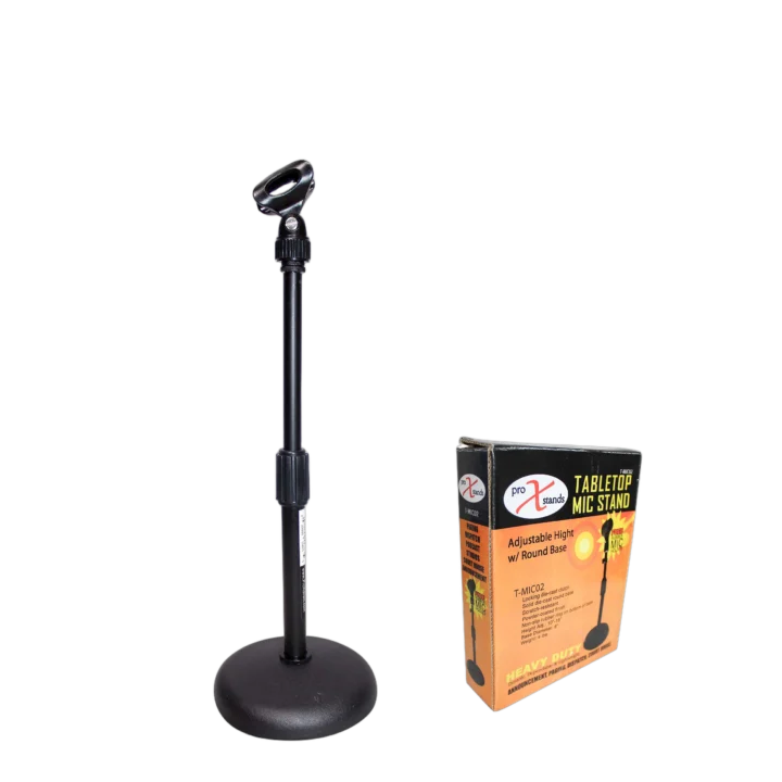 ProX desktop microphone stand featuring sturdy 6-inch round base and adjustable boom arm