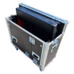 ProX DiGiCO S21 flip-ready hydraulic console flight case rear panel with cable connections and hardware details