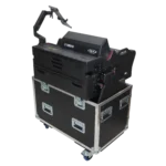 ProX flip-ready console case for DM7-EX compact mixer with hydraulic lifting mechanism and auto casters detail view