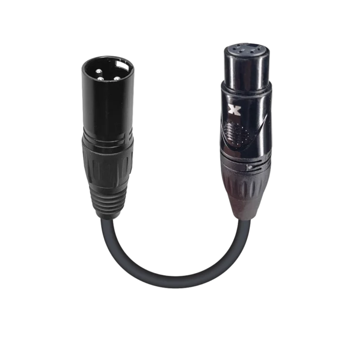 ProX DMX adapter cable with 3-pin XLR male connector and 5-pin XLR female connector, 6 inch length