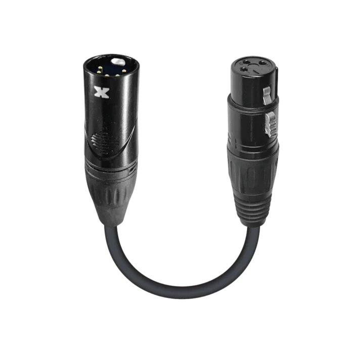 ProX DMX adapter cable with 5-pin XLR male connector and 3-pin XLR female connector, 6 inch length