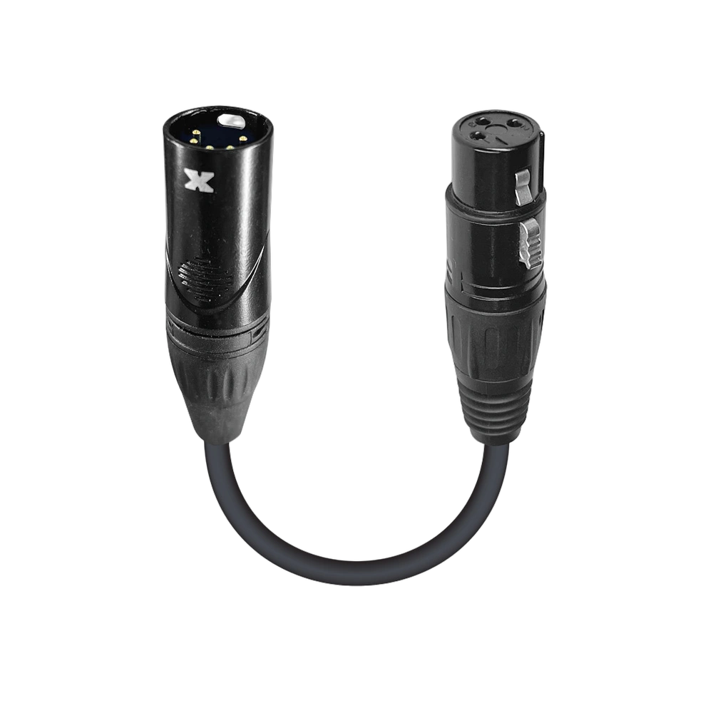 ProX 6 Inch DMX Adapter Cable 5-Pin XLR Male to 3-Pin Female ProX DMX adapter cable with 5-pin XLR male connector and 3-pin XLR female connector, 6 inch length
