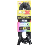 ProX 25 foot DMX cable with 3-pin XLR connectors showing cable construction and connector detail