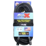 ProX 100 foot DMX cable with 3-pin XLR connectors showing cable construction and connector detail