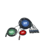 ProX 43 foot DMX cable with 1 to 9 outlet 3-pin connectors full length view