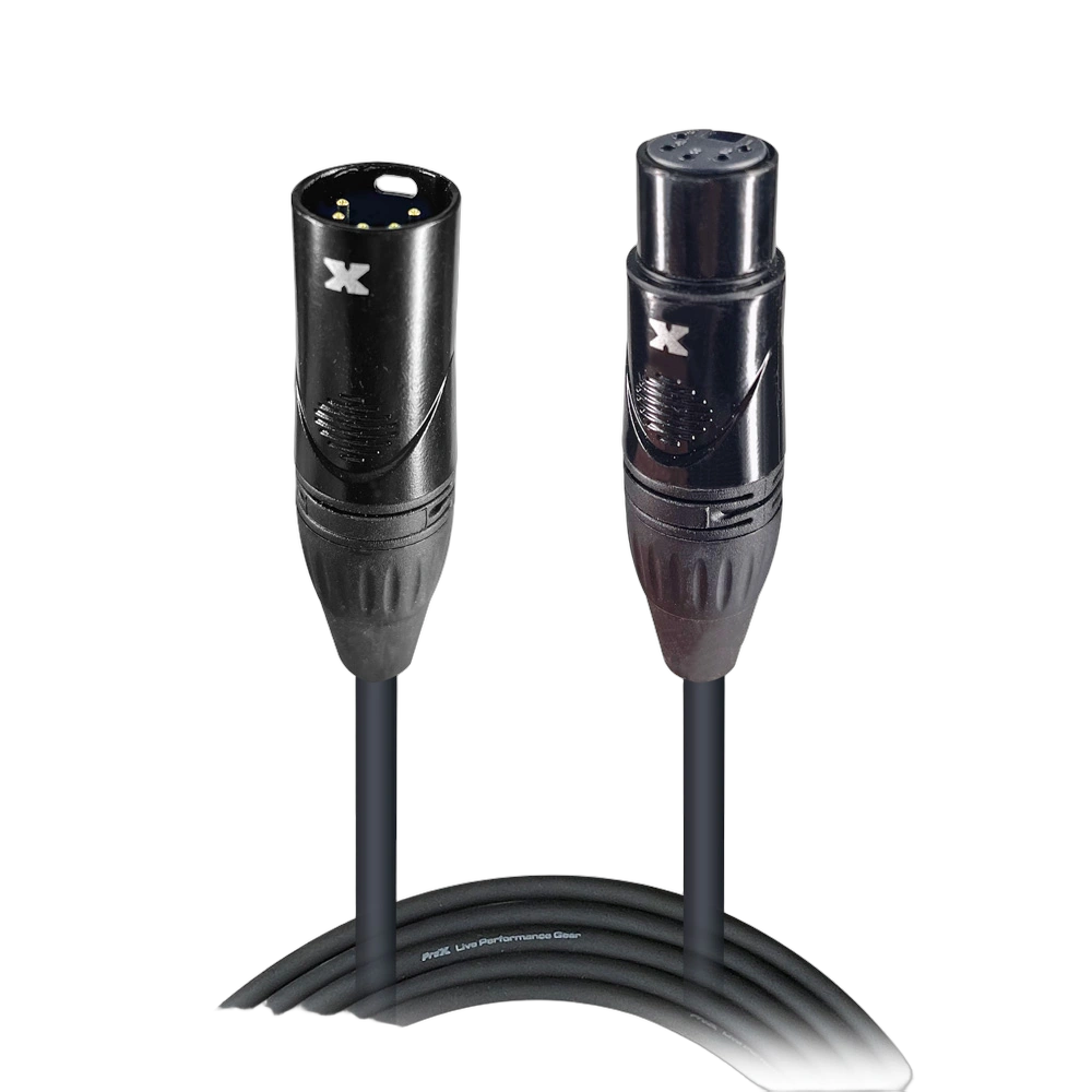ProX 100 ft. 5-Pin DMX Cable Professional ProX 100 foot 5-pin DMX cable coiled product shot showing connectors