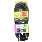 ProX 50 foot DMX cable with 3-pin XLR connectors, close-up detail view