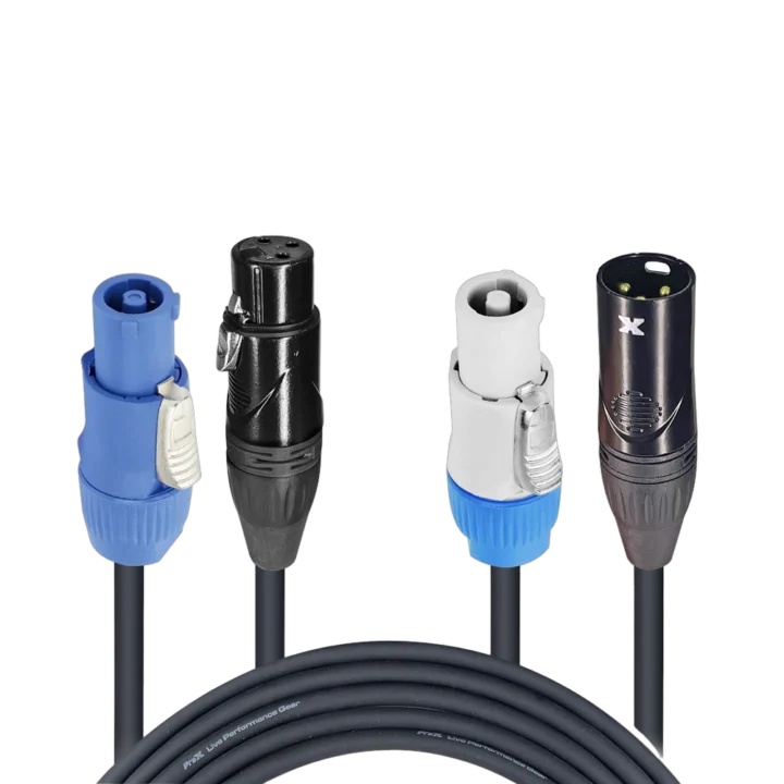 ProX 6 foot DMX cable with PowerCON and XLR connectors, front view