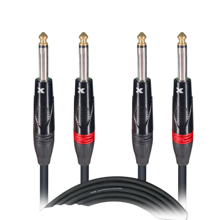 ProX 10 ft dual-channel patch cable with 1/4 inch mono connectors displayed straight on