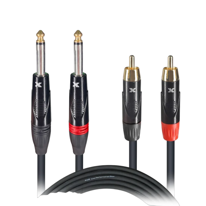 ProX 10 ft dual-channel patch cable with 1/4 inch TS mono and RCA male connectors