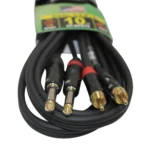 ProX dual-channel patch cable showing 1/4 inch TS mono and RCA male connectors detail