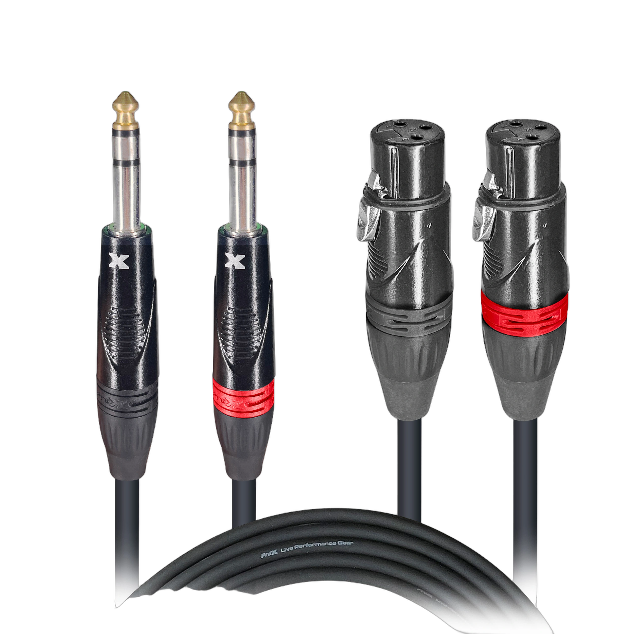 ProX Dual-Channel Patch Cable 1/4 TRS XLR Female ProX 3 ft dual-channel patch cable with 1/4 inch TRS to XLR female connectors