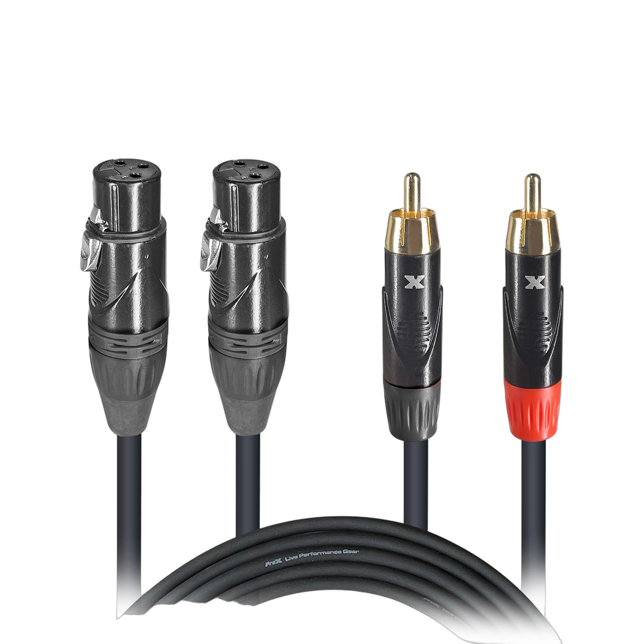ProX Dual-Channel RCA to XLR Patch Cable 3ft ProX 3 foot dual-channel patch cable with RCA male and XLR female connectors