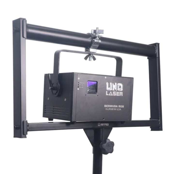 ProX dual laser DJ lighting mount bracket attached to speaker stand pipe connector