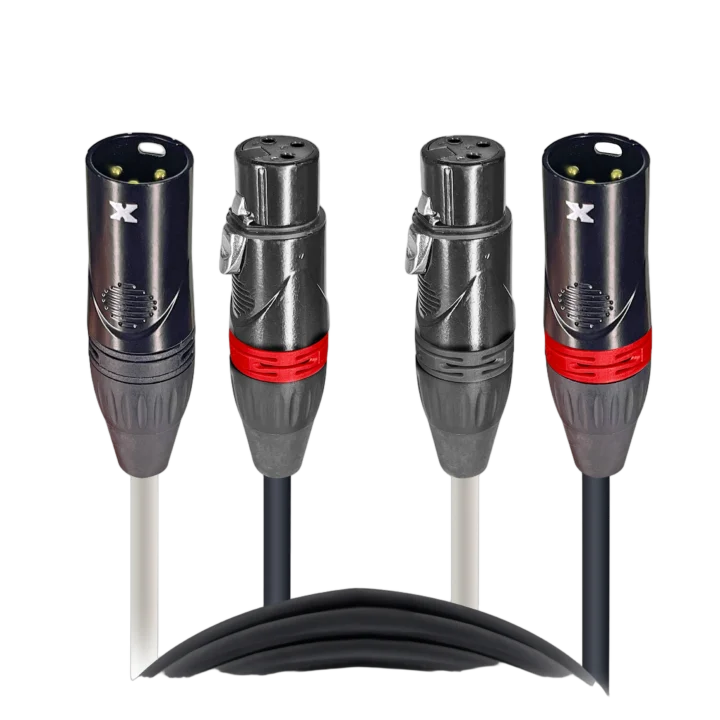 ProX 5 foot dual-XLR patch cable with male and female connectors displayed
