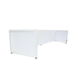ProX white frame foldable DJ facade tabletop booth with black and white scrim panels detail view