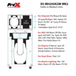ProX flight case for two 250 style moving head lighting units with dimensional specifications and caster wheels