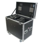 ProX flight case designed for two 250-style moving head lighting units with protective foam interior and heavy-duty casters