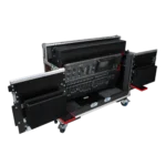 ProX hydraulic lift case for Behringer BX32 mixer console showing side profile with retractable handle