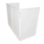 ProX four panel white DJ facade frame with corner shelves and black white scrims detail