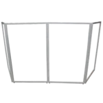 ProX four panel white DJ facade dimensional diagram showing measurements and panel configuration
