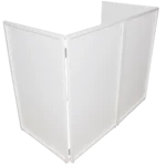 ProX four panel white DJ facade with black and white scrims, corner shelves, and carry bag included