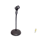ProX gooseneck desktop microphone stand with six inch round base shown from side angle