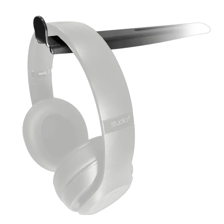 ProX BLACK headphone hanger mounted on B3 DJ table workstation, front view