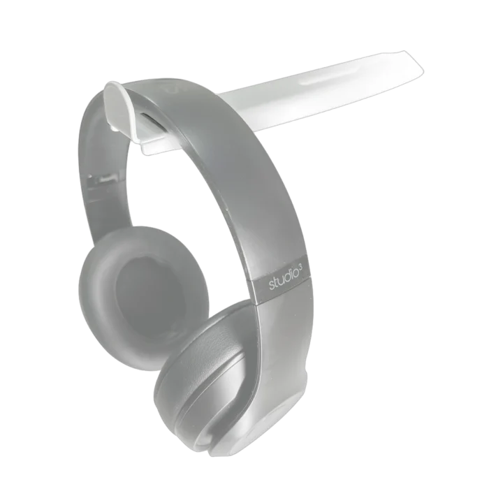ProX white headphone hanger mounted on B3 DJ table workstation, front view