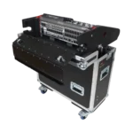 ProX hydraulic lift case for Behringer BX32 compact mixer console, side profile showing retractable design