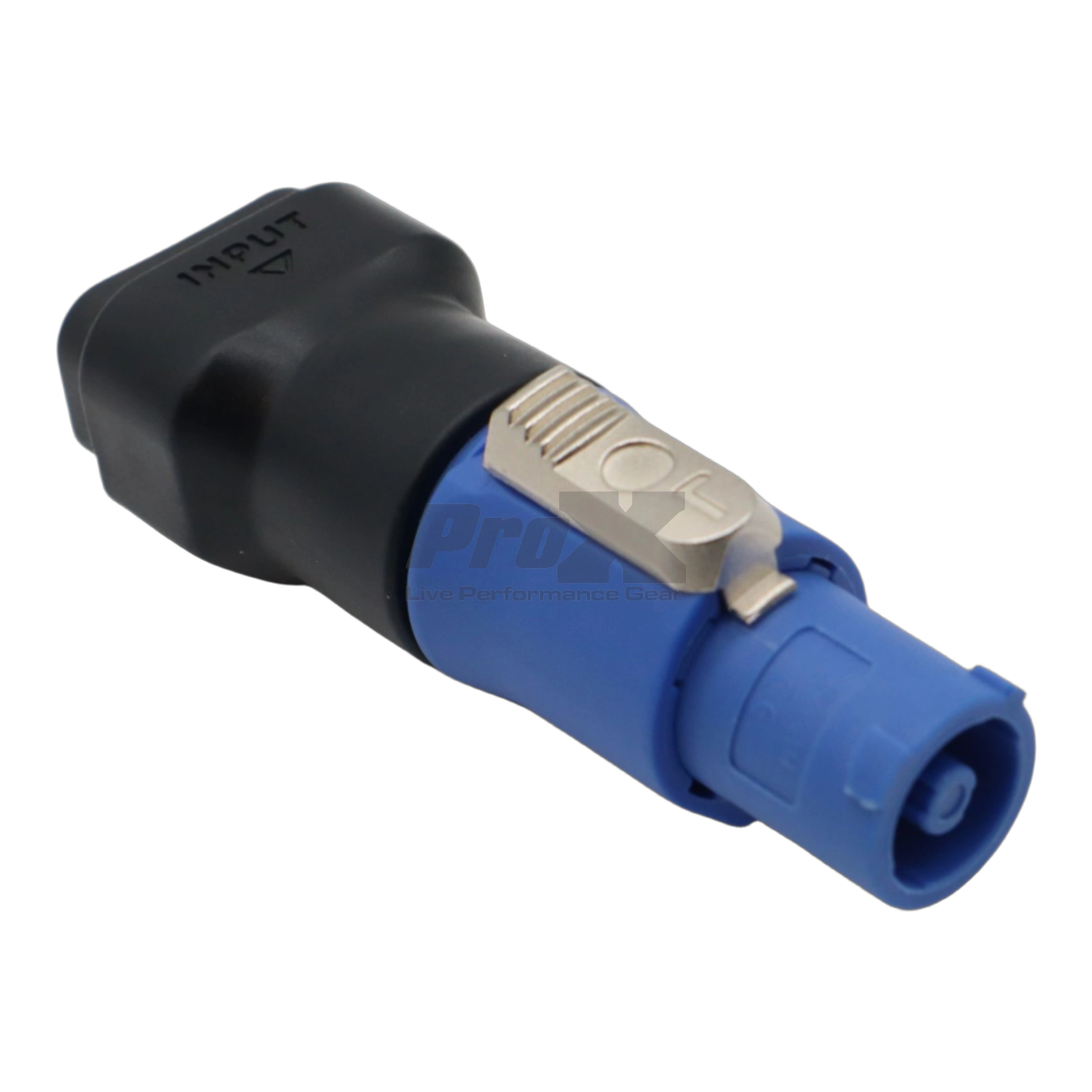 ProX IEC C14 Female to PowerCON Female Locking Power Adapter ProX IEC C14 Female to PowerCON Female locking power adapter connector front view