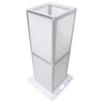 ProX Lumo Stage 6-foot acrylic pillar column cube section close-up detail showing transparent construction and LED lighting integration