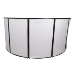 ProX LUNA five panel curved DJ facade with black and white scrim kit and black hardware installed