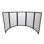 ProX LUNA curved DJ facade five panel system with black white scrim kit and black hardware